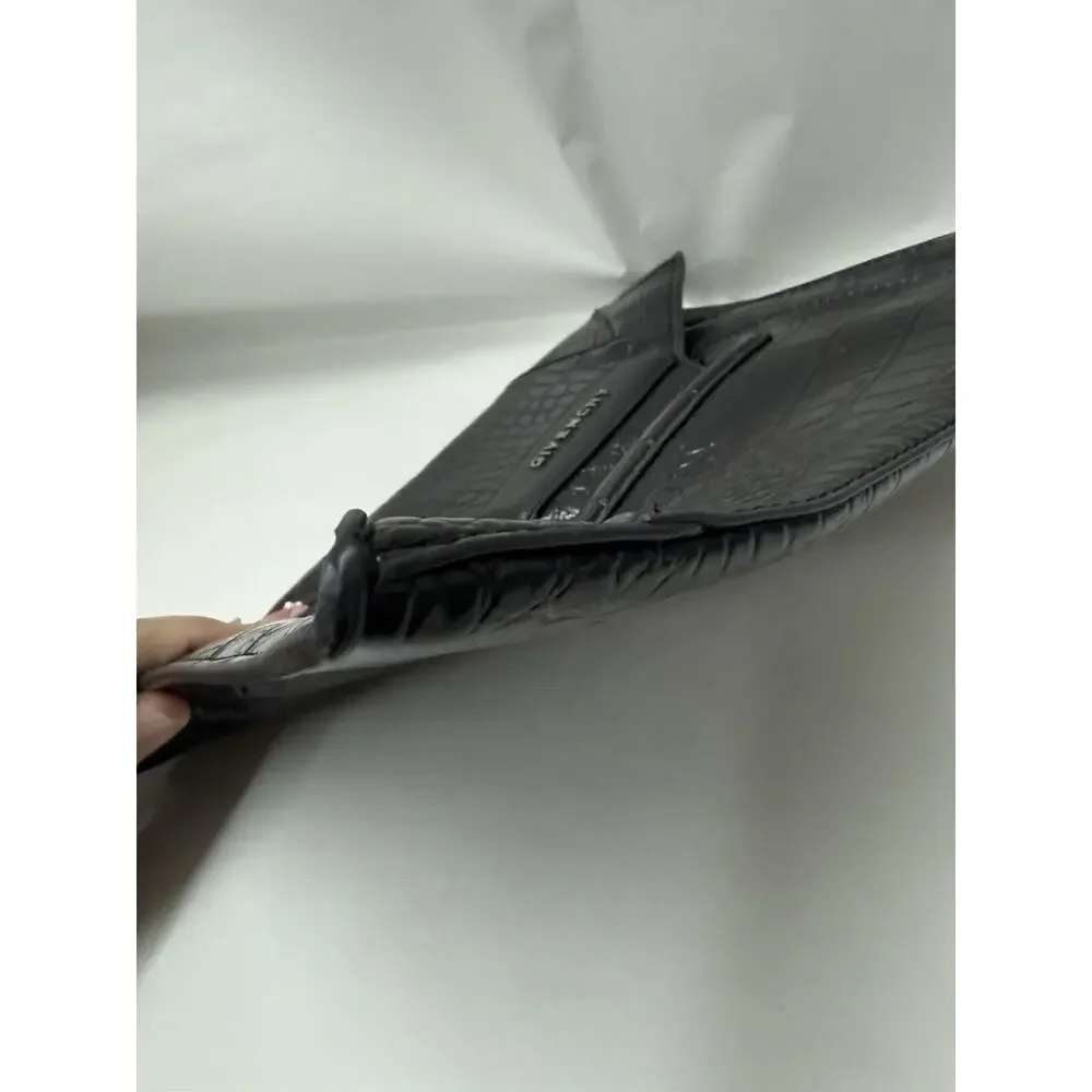 Givenchy Antigona Medium Envelope Clutch Black Croc Embossed Calfskin Leather